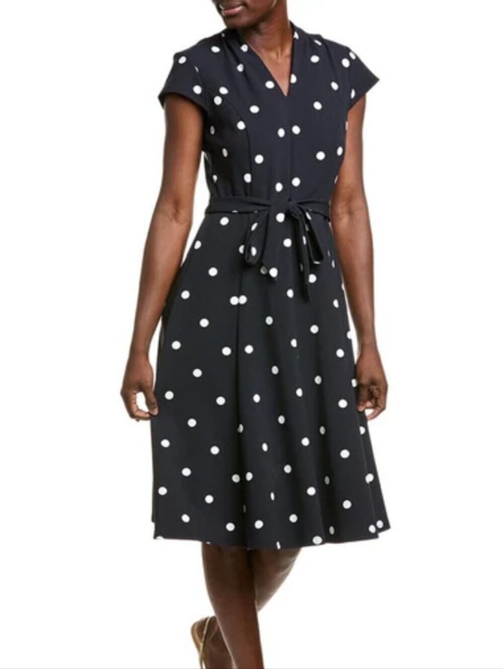 Sharagano Navy Polka Dot Midi Dress Sz 8